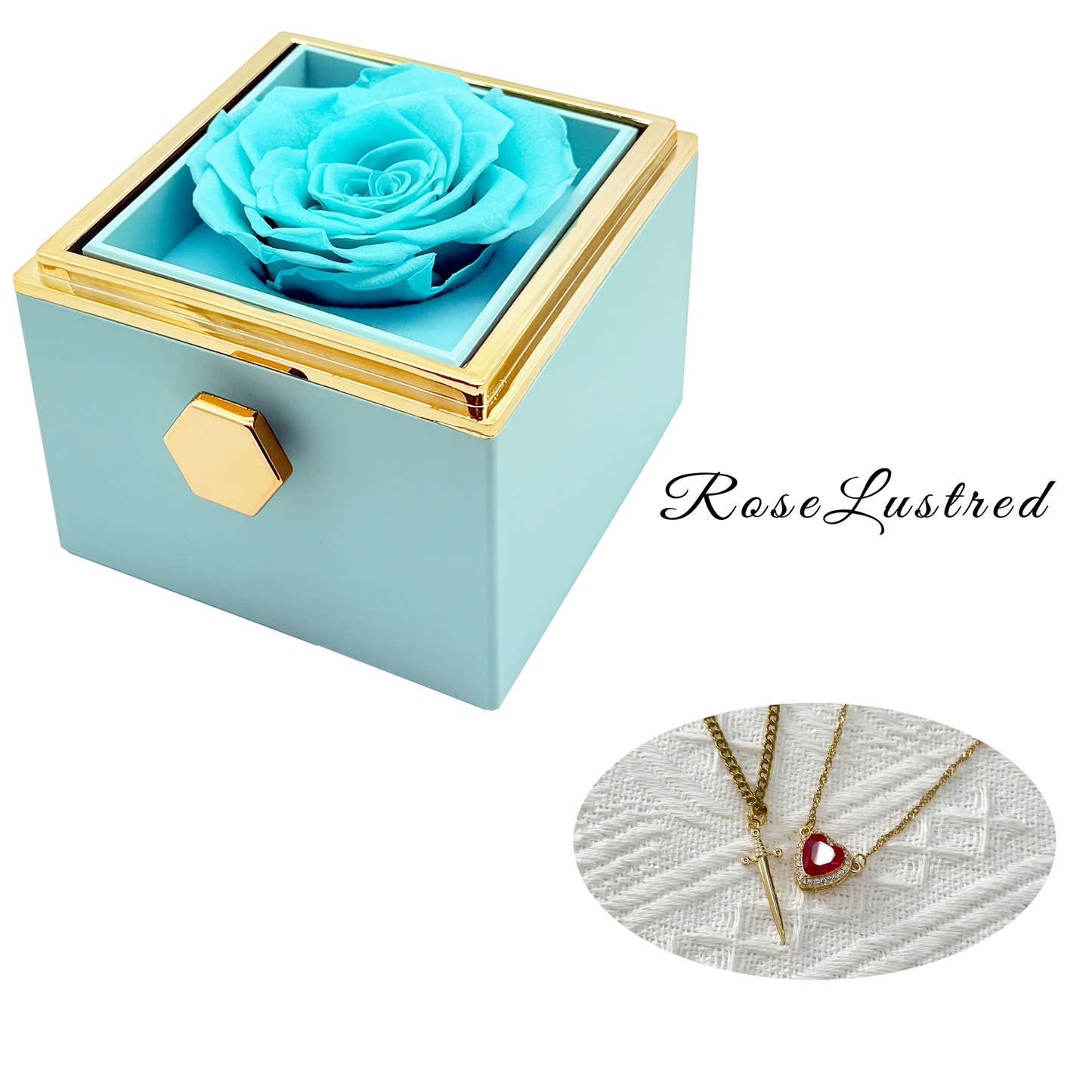 Eternal Rose - Eternal Rotating Flower Box with couple heart love diamond  Necklace · Romantic Gift Box