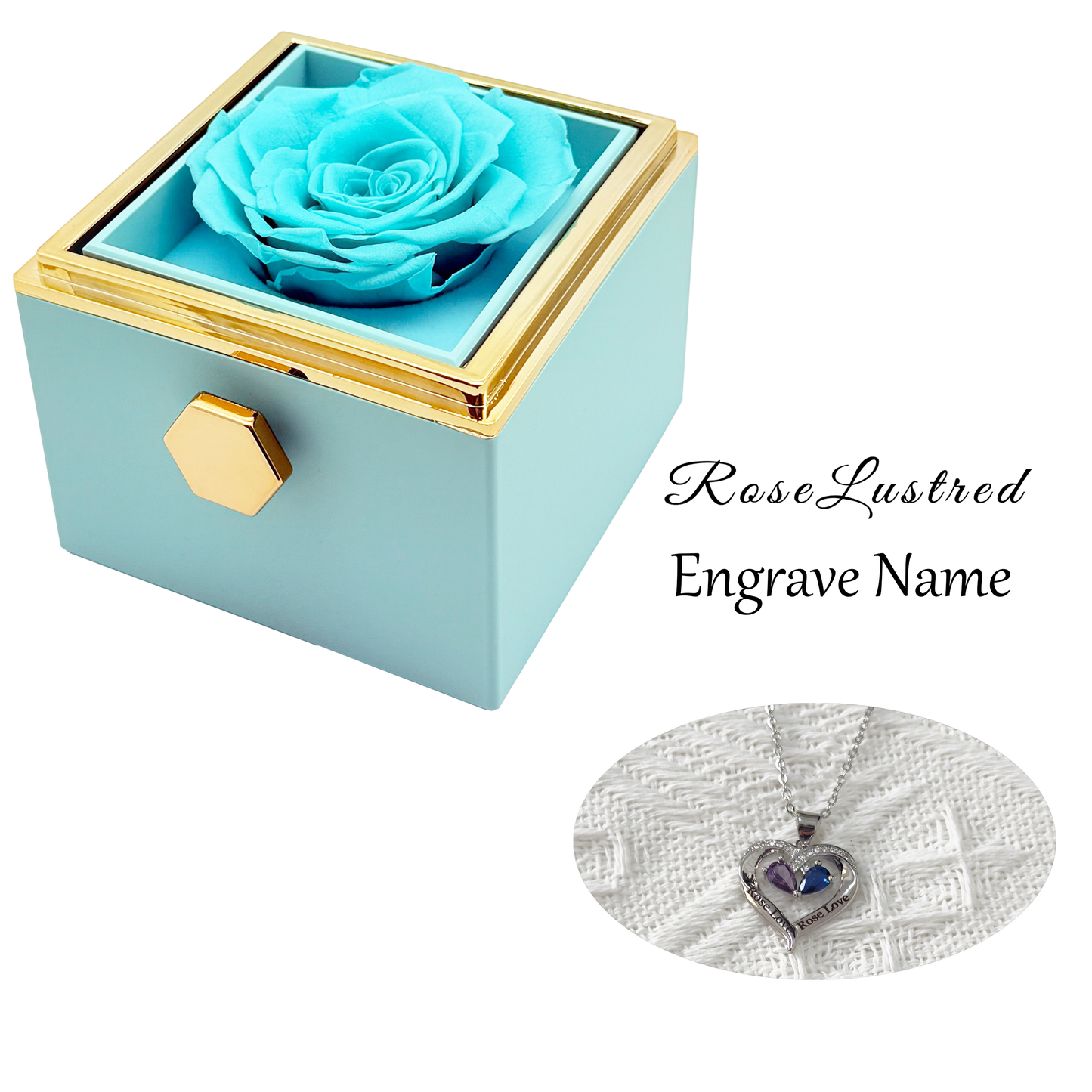 Eternal Rose - Eternal Rotating Flower Box with  Custom Engraved Necklace · Romantic Gift Box