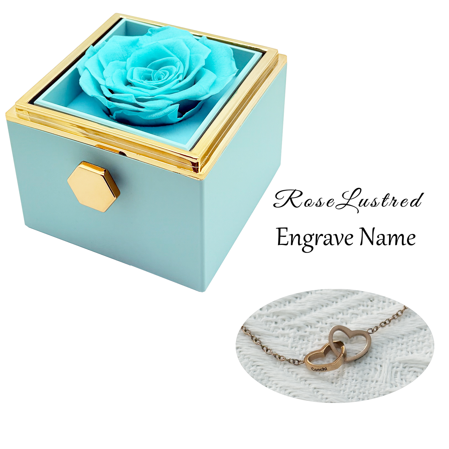 Eternal Rose - Eternal Rotating Flower Box with  Custom Engraved Necklace · Romantic Gift Box