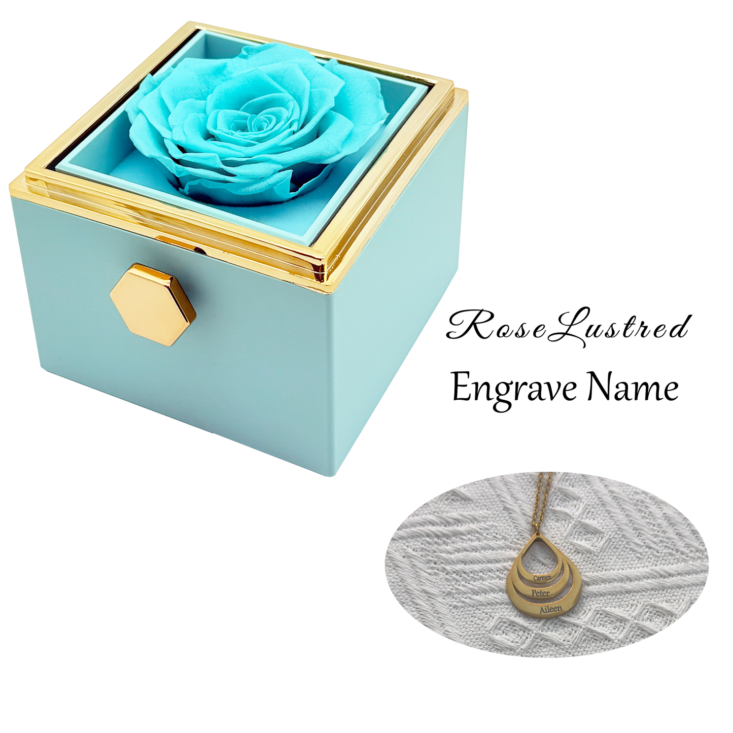 Eternal Rose - Eternal Rotating Flower Box with  Custom Engraved Necklace · Romantic Gift Box