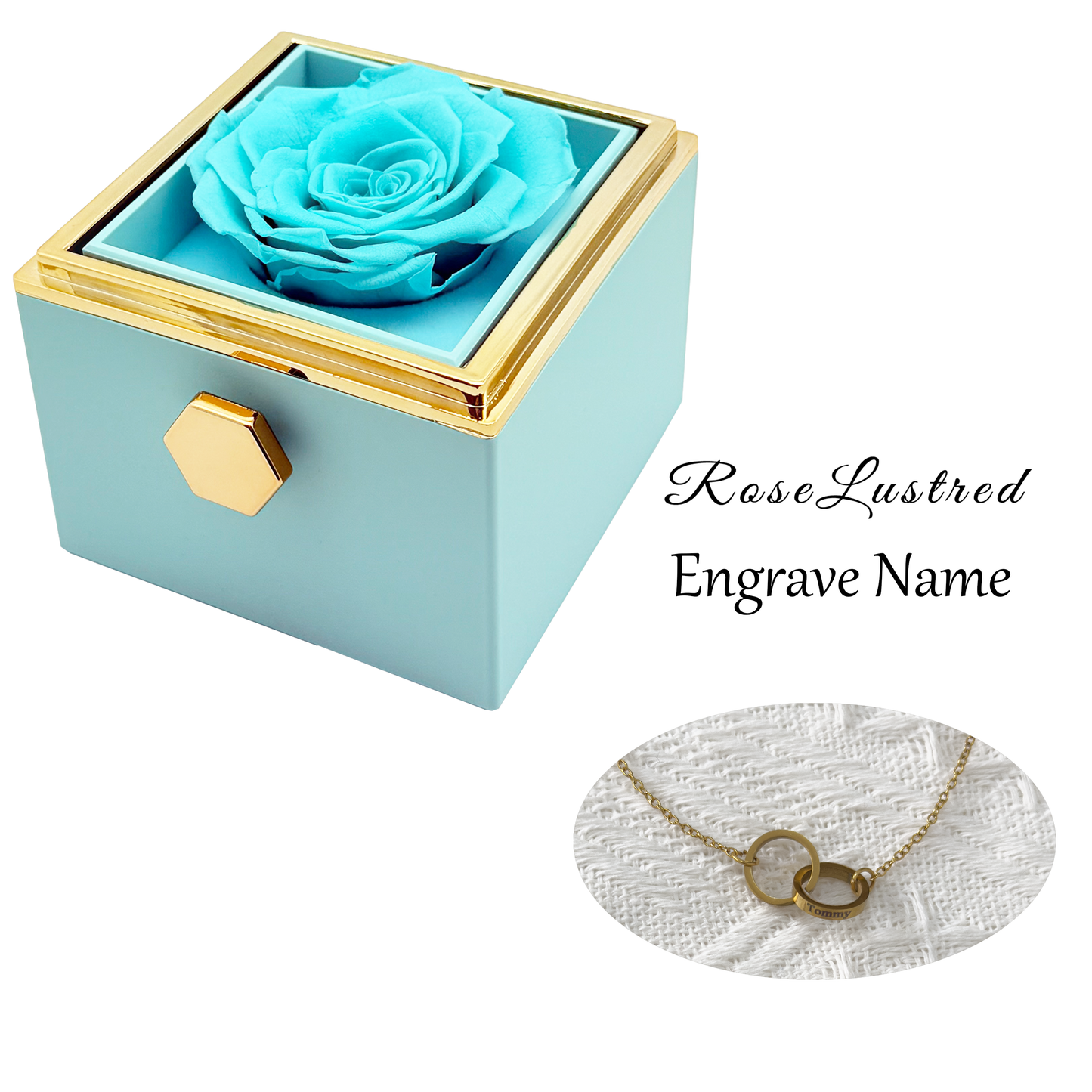 Eternal Rose - Eternal Rotating Flower Box with  Custom Engraved Necklace · Romantic Gift Box