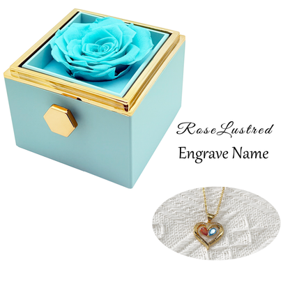 Eternal Rose - Eternal Rotating Flower Box with  Custom Engraved Necklace · Romantic Gift Box