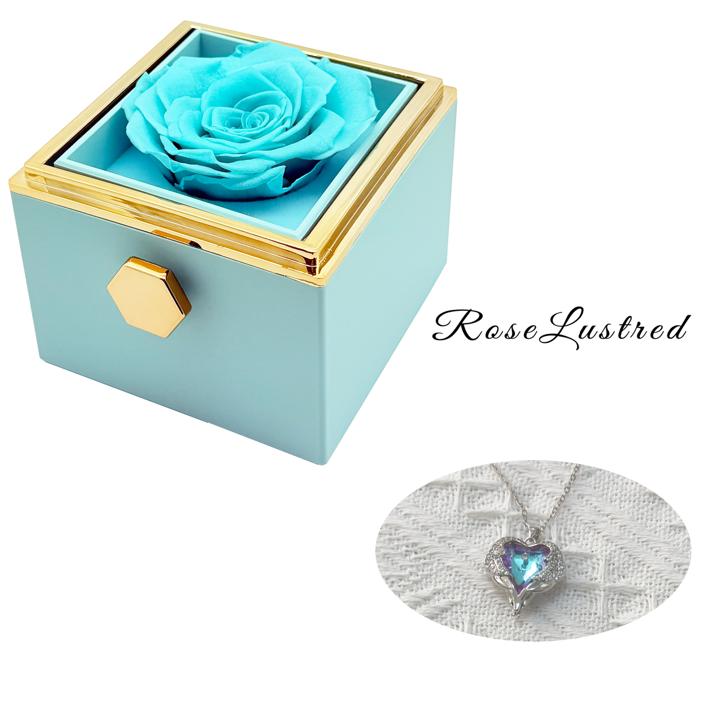 Eternal Rose - Eternal Rotating Flower Box with Colored diamond  Necklace · Romantic Gift Box