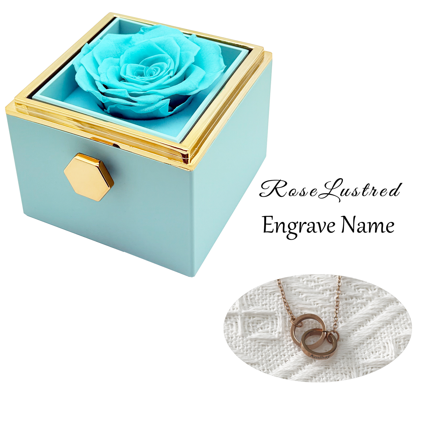 Eternal Rose - Eternal Rotating Flower Box with  Custom Engraved Necklace · Romantic Gift Box