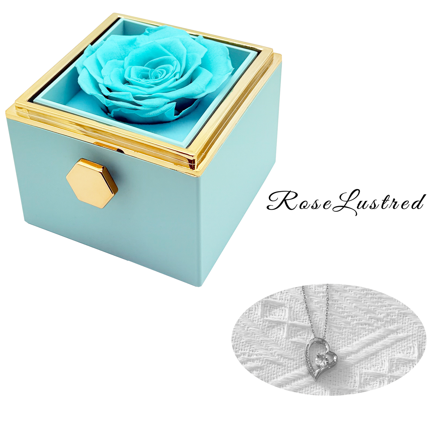 Eternal Rose - Eternal Rotating Flower Box with heart love diamond  Necklace · Romantic Gift Box