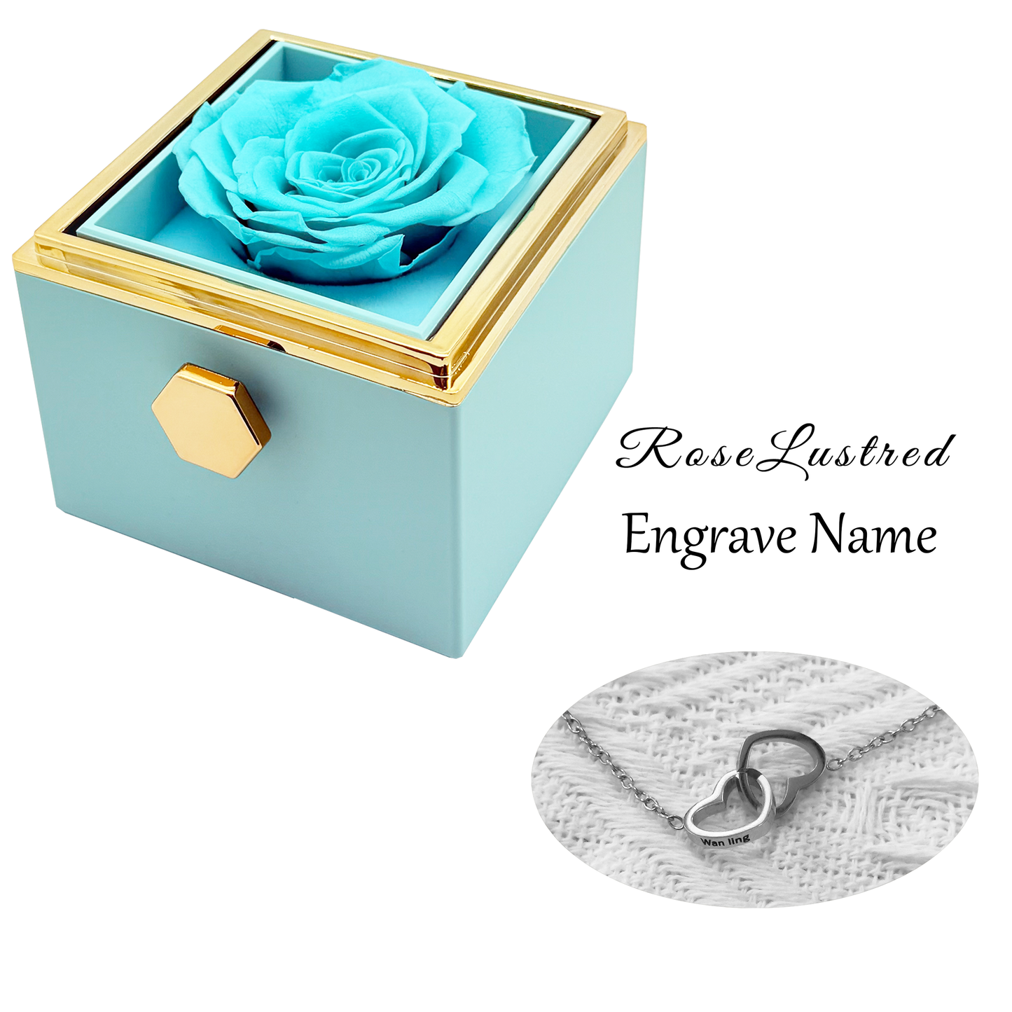 Eternal Rose - Eternal Rotating Flower Box with  Custom Engraved Necklace · Romantic Gift Box