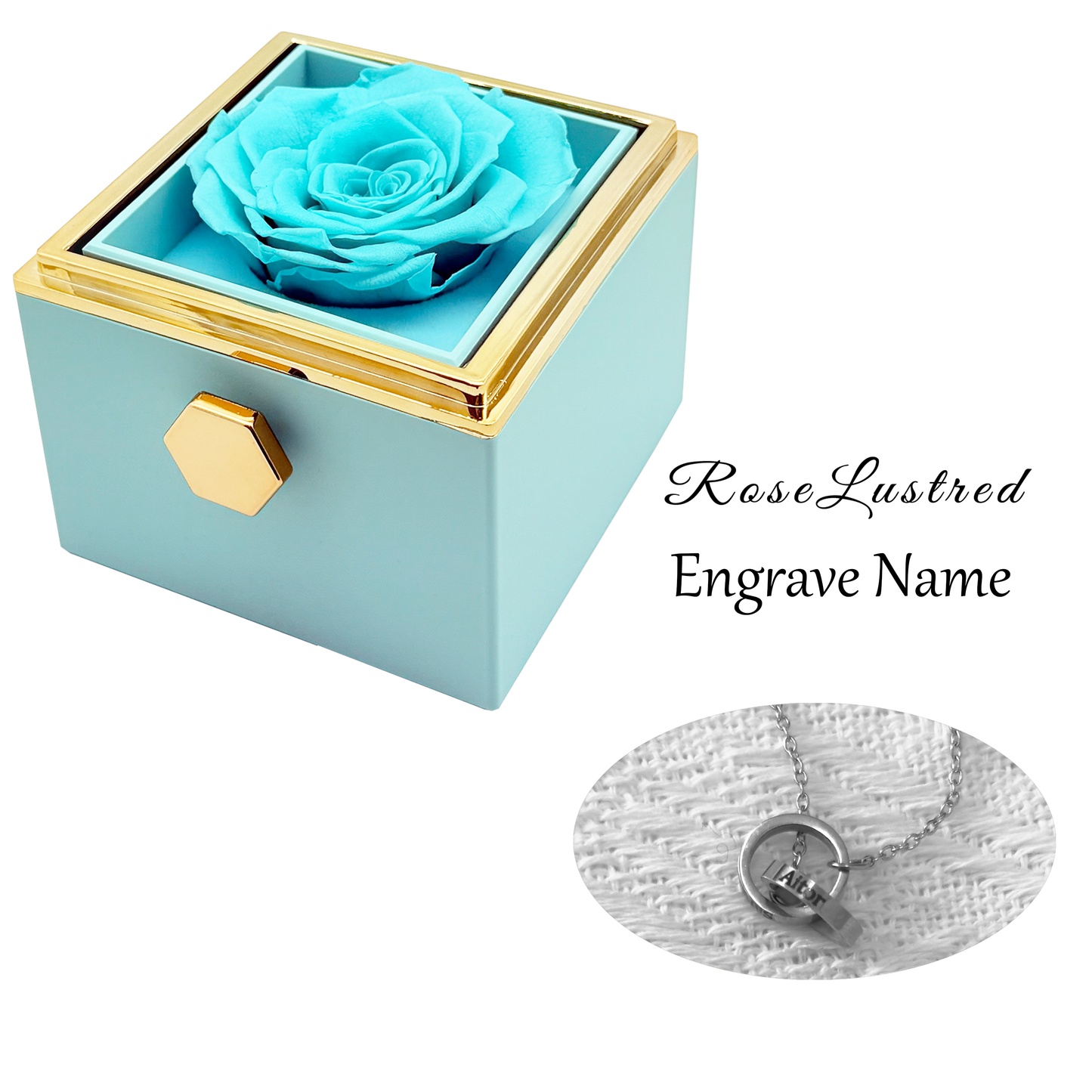 Eternal Rose - Eternal Rotating Flower Box with  Custom Engraved Necklace · Romantic Gift Box