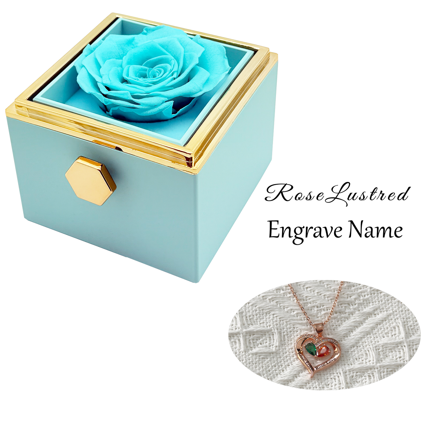 Eternal Rose - Eternal Rotating Flower Box with  Custom Engraved Necklace · Romantic Gift Box