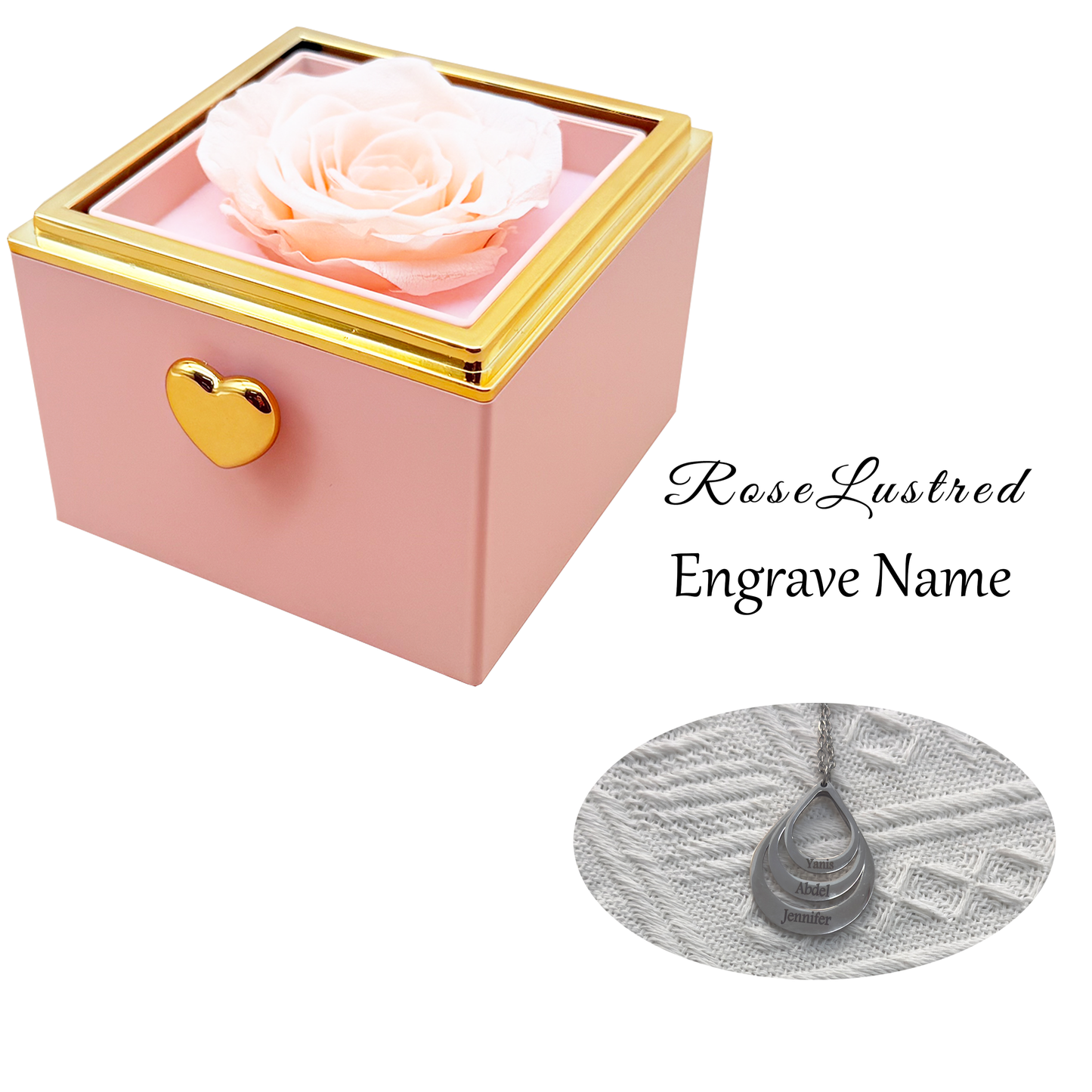 Eternal Rose-Ejection flower box  with Custom Engraved Necklace · Romantic Gift Box