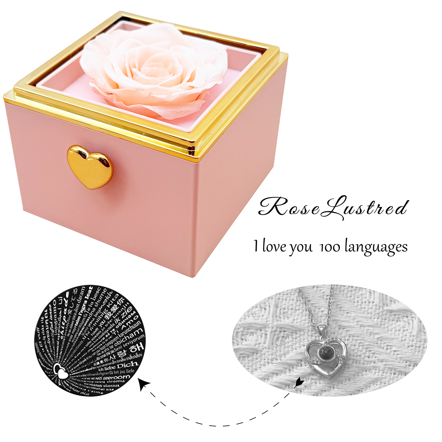 Eternal Rose-Ejection flower box with Love you in  100 languages Necklace · Romantic Gift Box