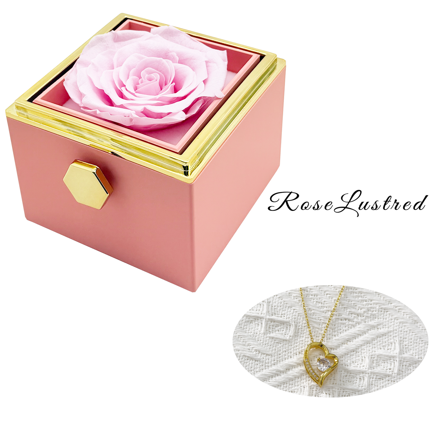 Eternal Rose - Eternal Rotating Flower Box with heart love diamond  Necklace · Romantic Gift Box