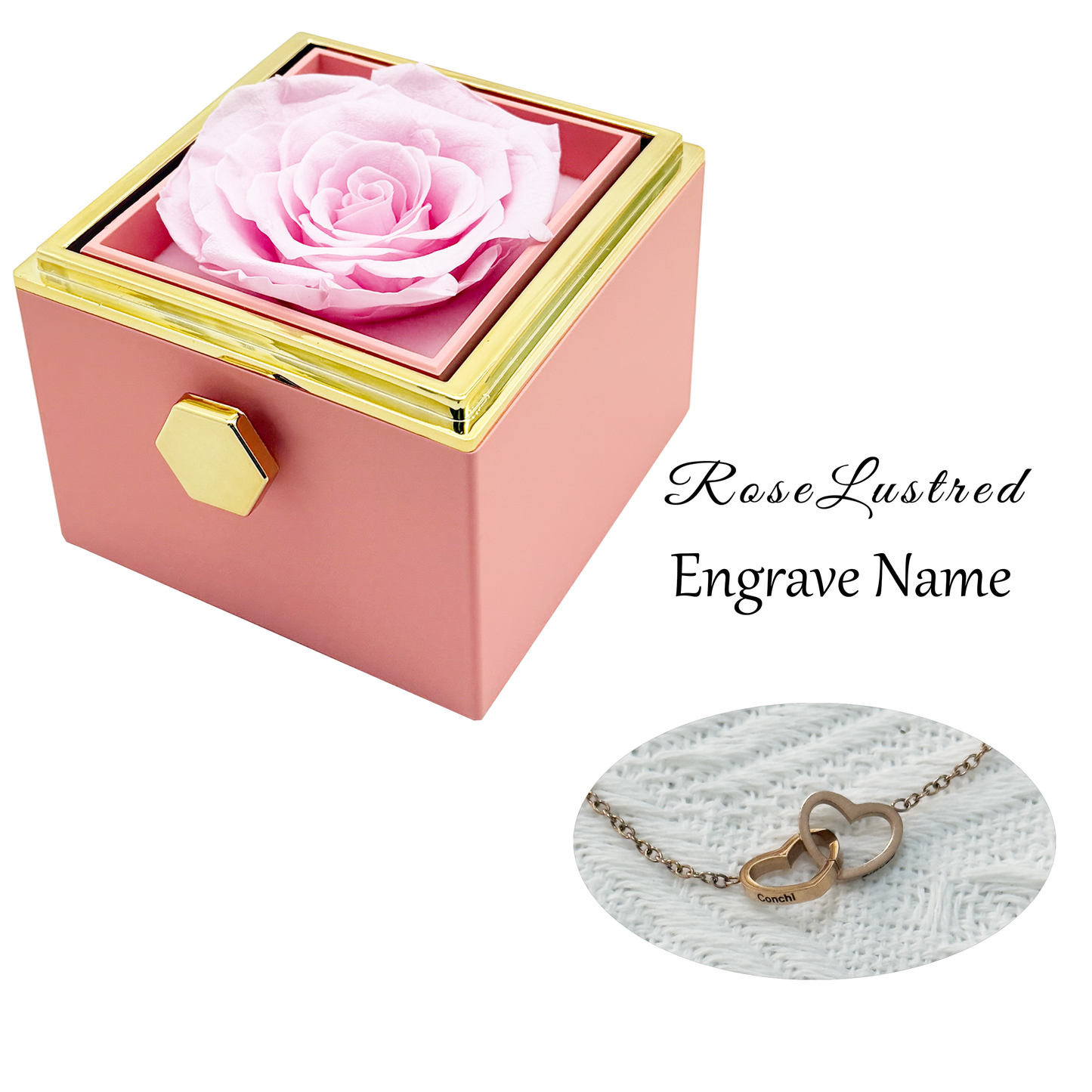 Eternal Rose - Eternal Rotating Flower Box with  Custom Engraved Necklace · Romantic Gift Box