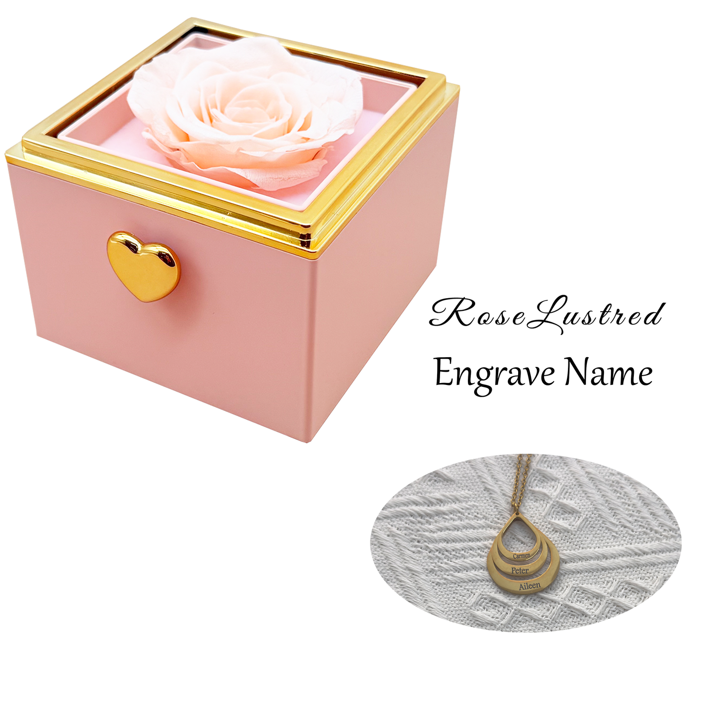 Eternal Rose-Ejection flower box  with Custom Engraved Necklace · Romantic Gift Box