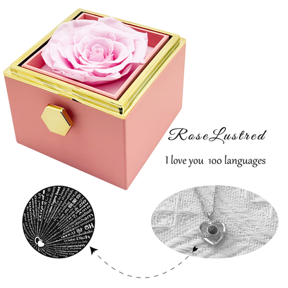 Eternal Rose - Eternal Rotating Flower Box with Love you in  100 languages Necklace · Romantic Gift Box