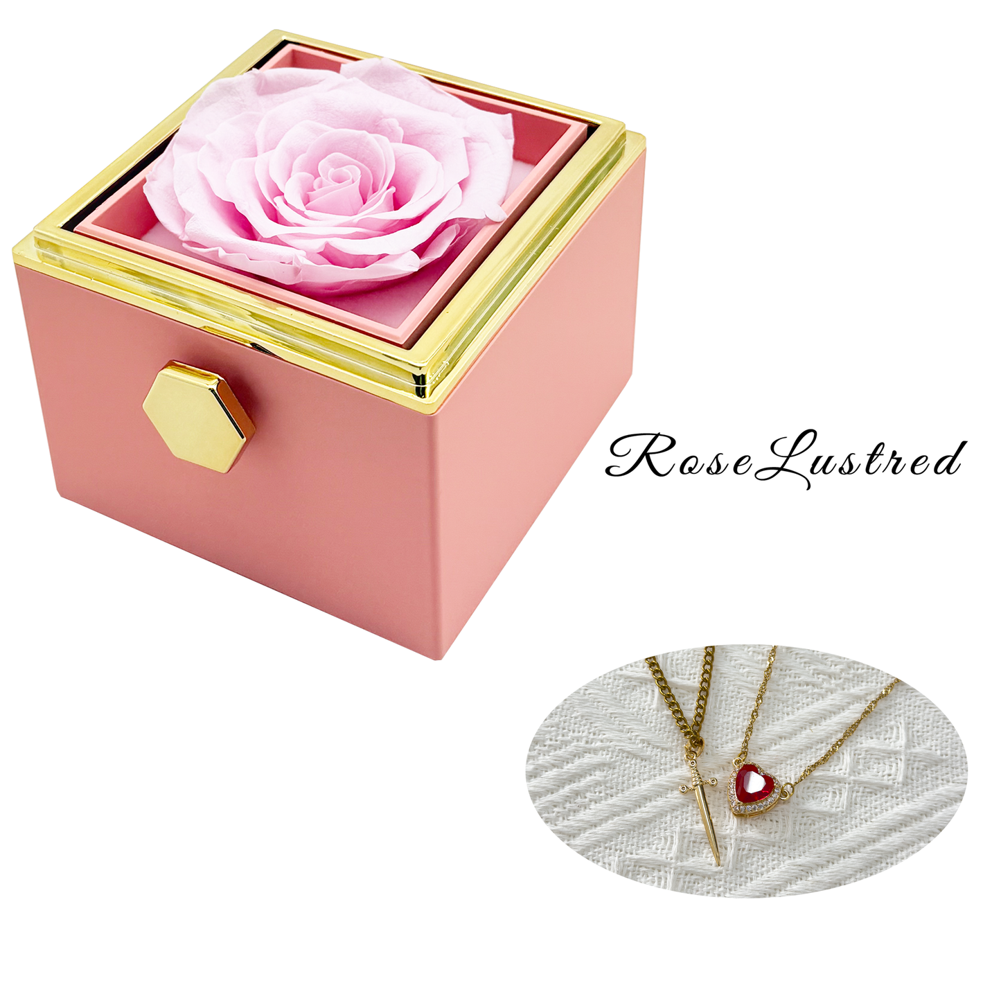 Eternal Rose - Eternal Rotating Flower Box with couple heart love diamond  Necklace · Romantic Gift Box