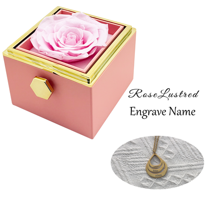 Eternal Rose - Eternal Rotating Flower Box with  Custom Engraved Necklace · Romantic Gift Box