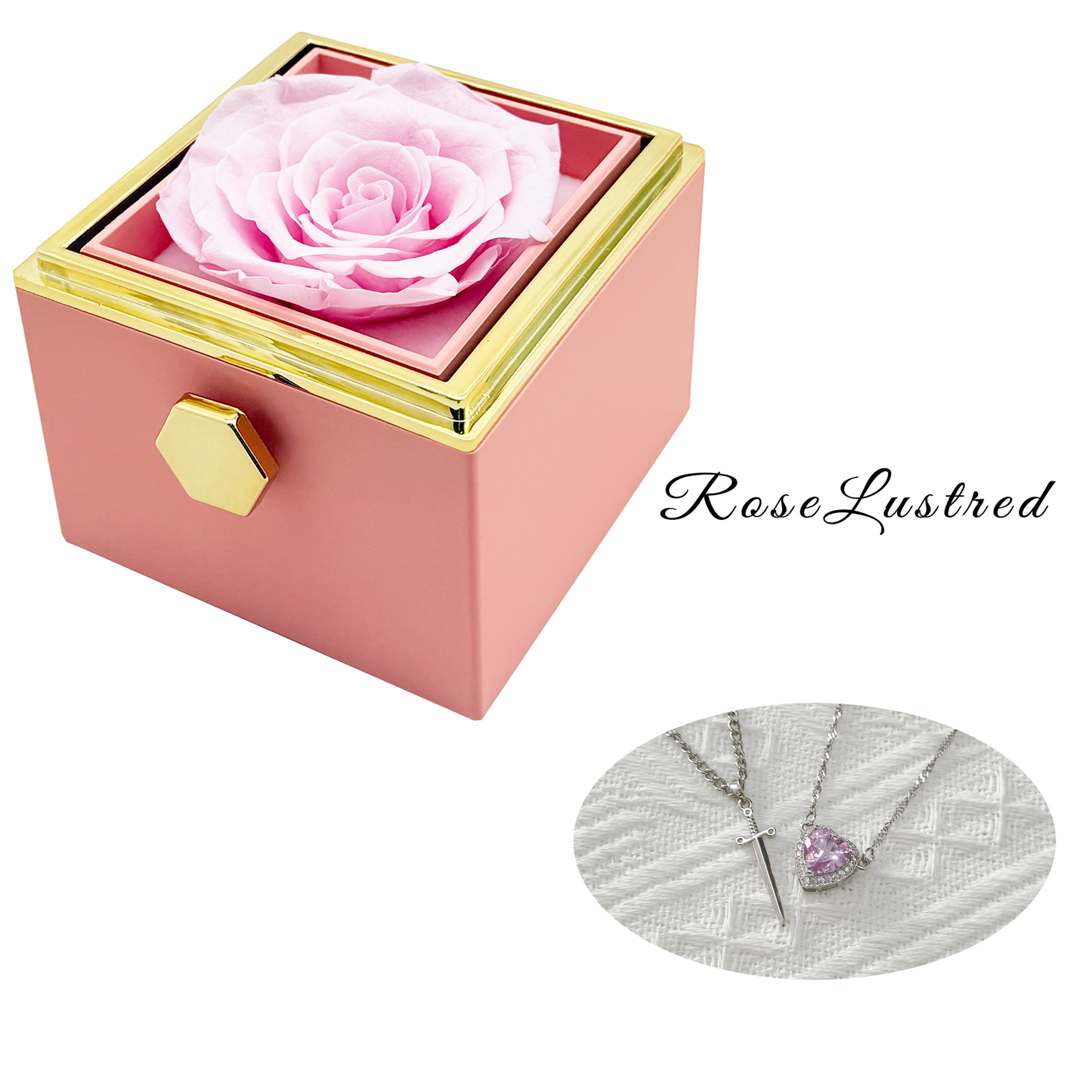 Eternal Rose - Eternal Rotating Flower Box with couple heart love diamond  Necklace · Romantic Gift Box