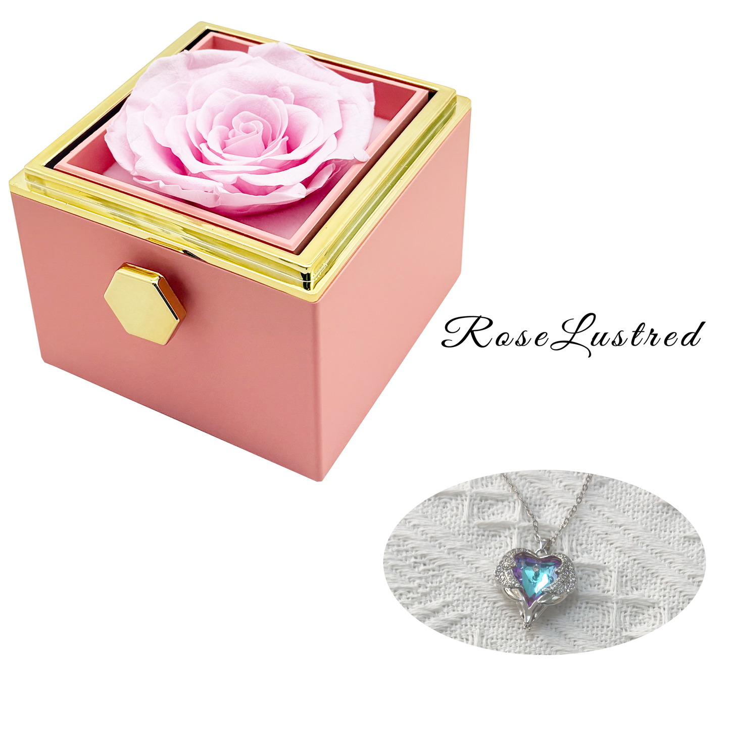 Eternal Rose - Eternal Rotating Flower Box with Colored diamond  Necklace · Romantic Gift Box