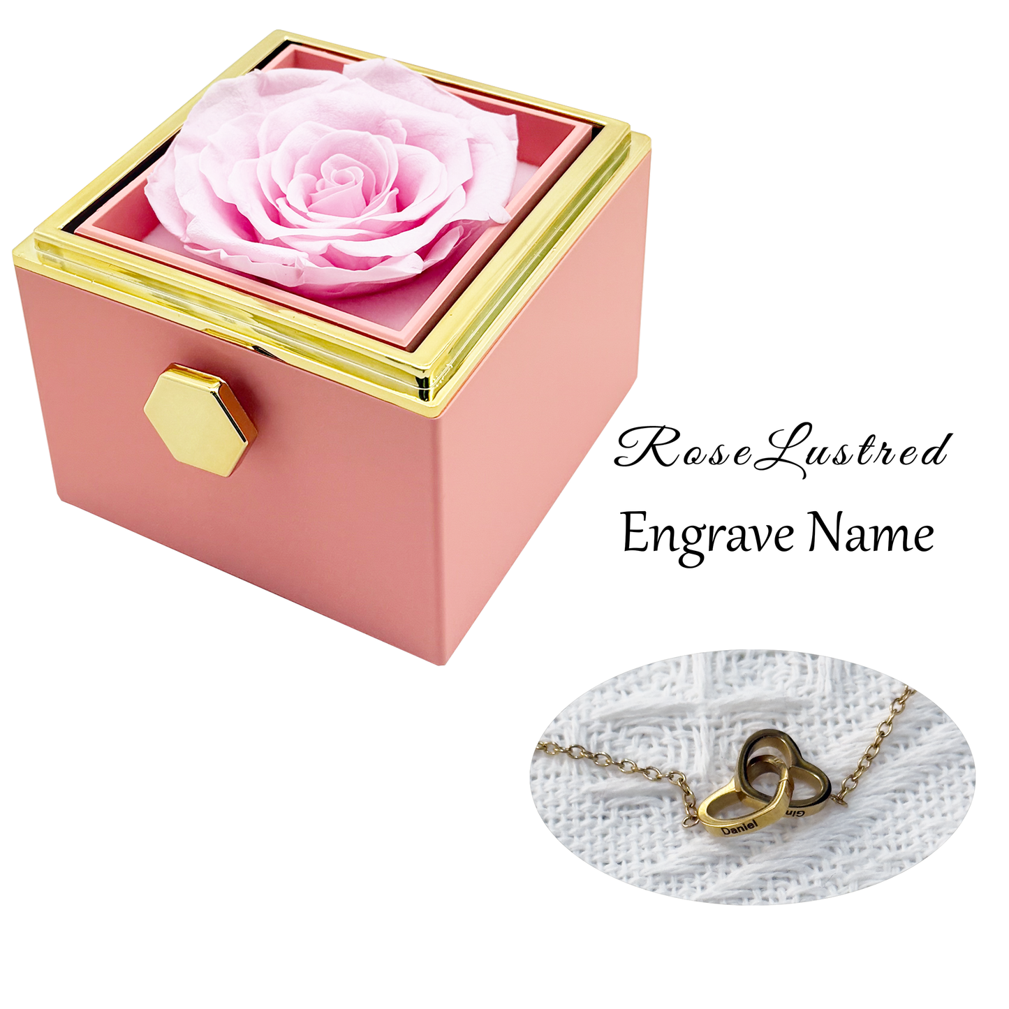 Eternal Rose - Eternal Rotating Flower Box with  Custom Engraved Necklace · Romantic Gift Box