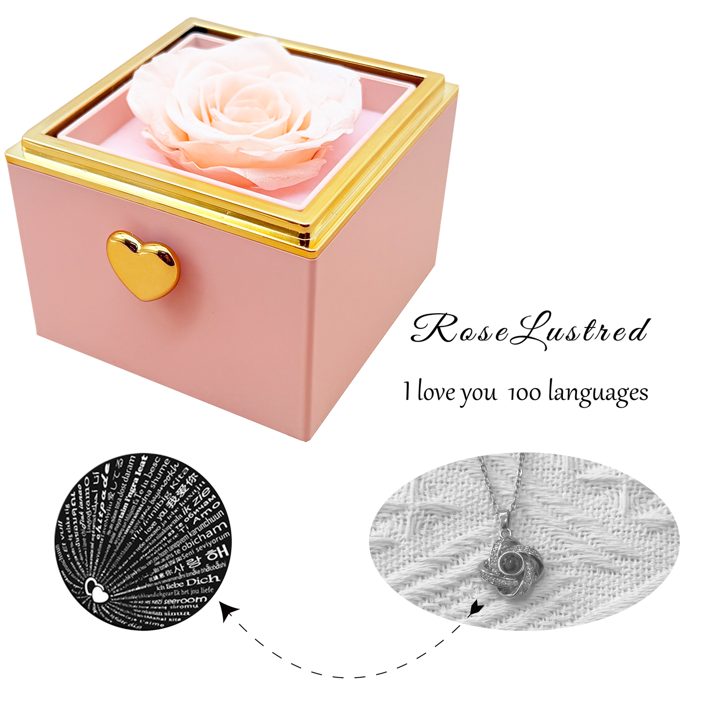 Eternal Rose-Ejection flower box with Love you in  100 languages Necklace · Romantic Gift Box