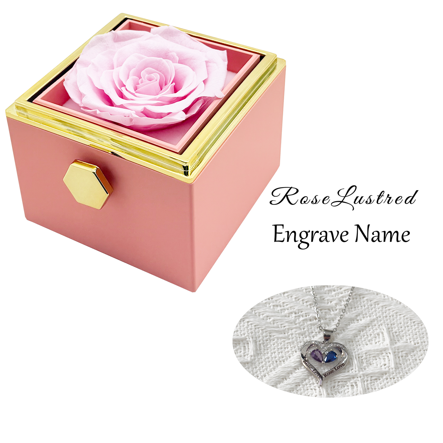 Eternal Rose - Eternal Rotating Flower Box with  Custom Engraved Necklace · Romantic Gift Box