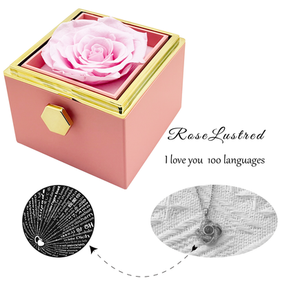 Eternal Rose - Eternal Rotating Flower Box with Love you in  100 languages Necklace · Romantic Gift Box