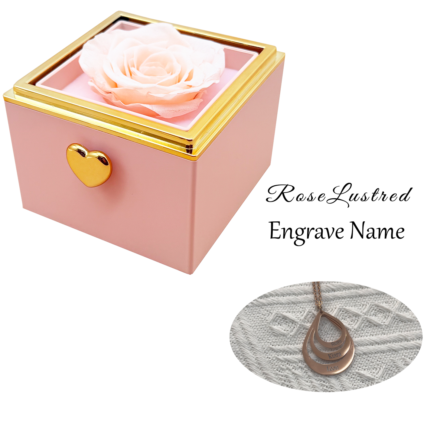 Eternal Rose-Ejection flower box  with Custom Engraved Necklace · Romantic Gift Box