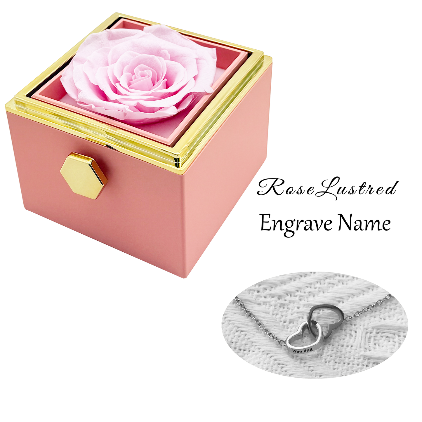 Eternal Rose - Eternal Rotating Flower Box with  Custom Engraved Necklace · Romantic Gift Box