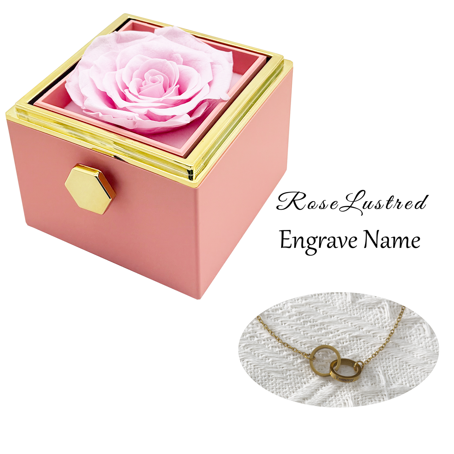 Eternal Rose - Eternal Rotating Flower Box with  Custom Engraved Necklace · Romantic Gift Box