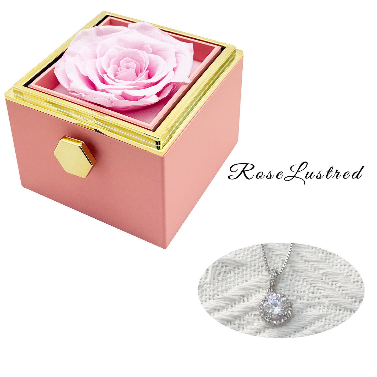 Eternal Rose - Eternal Rotating Flower Box with Round diamond  Necklace · Romantic Gift Box