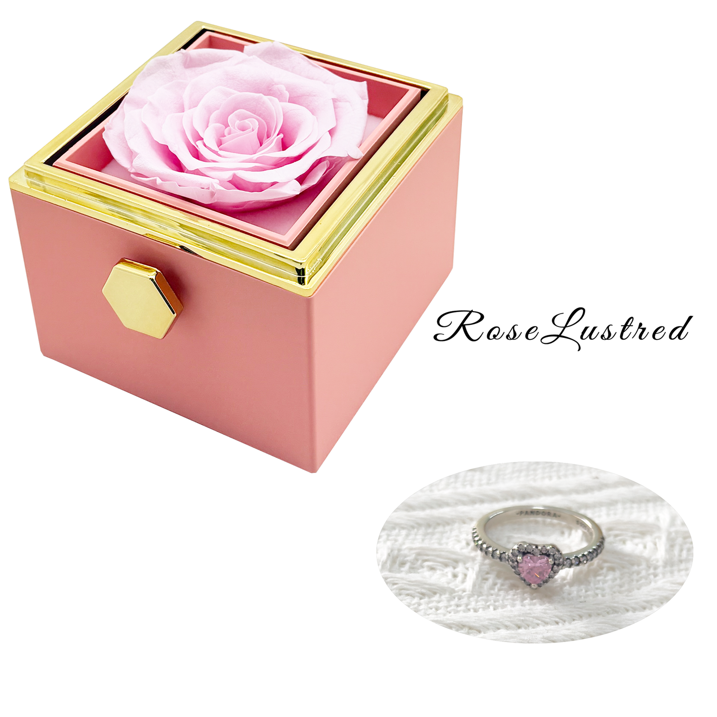 Eternal Rose - Eternal Rotating Flower Box with heart love diamond  Ring · Romantic Gift Box