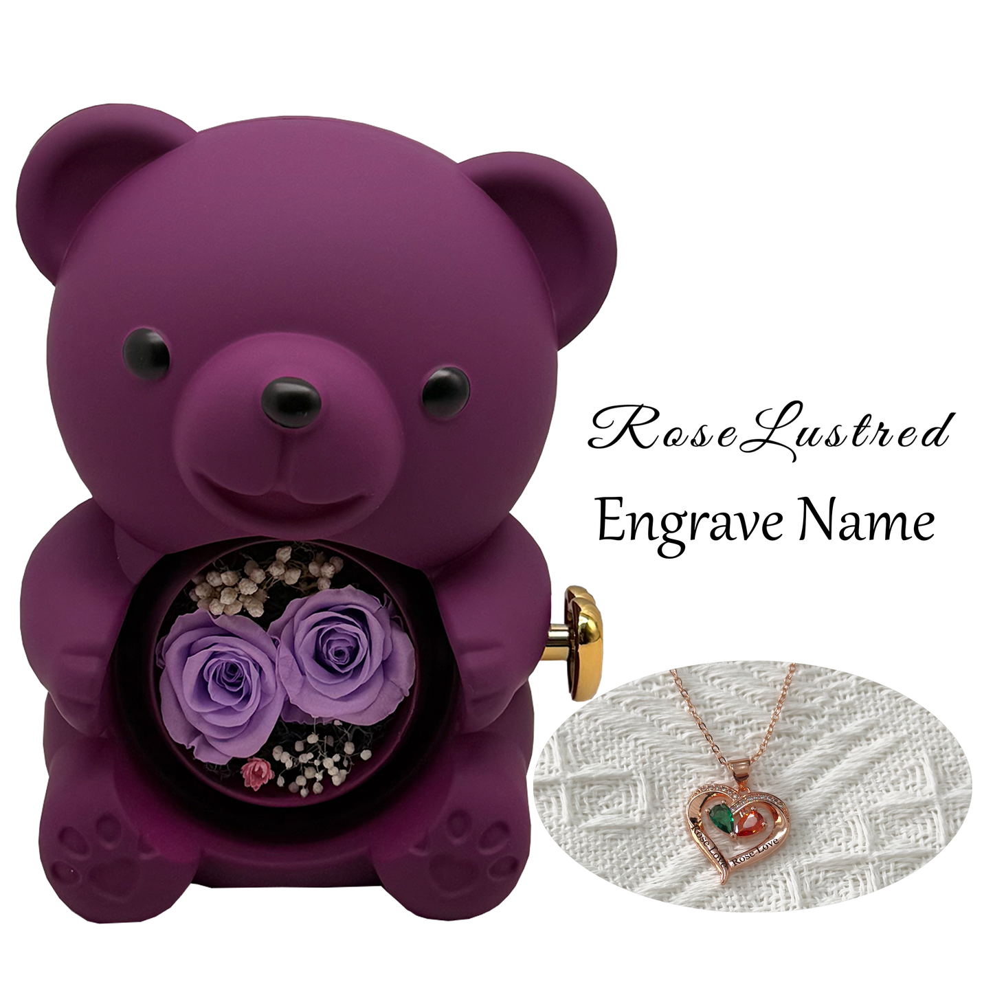 Eternal Rose Bear with Custom Engraved Necklace · Romantic Gift Box