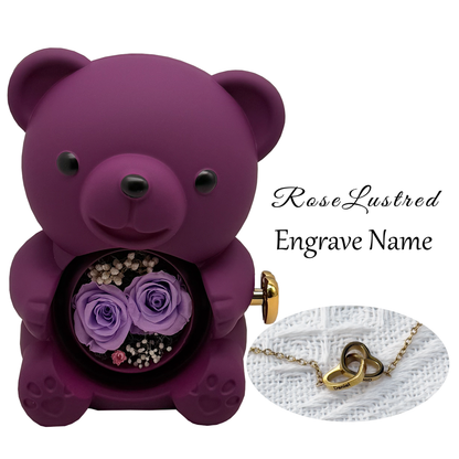 Eternal Rose Bear with heart love Custom Engraved Necklace · Romantic Gift Box