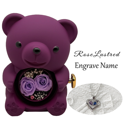 Eternal Rose Bear with Custom Engraved Necklace · Romantic Gift Box