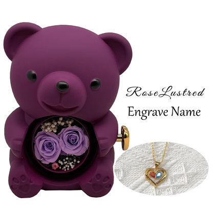 Eternal Rose Bear with Custom Engraved Necklace · Romantic Gift Box