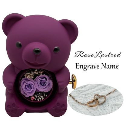 Eternal Rose Bear with heart love Custom Engraved Necklace · Romantic Gift Box