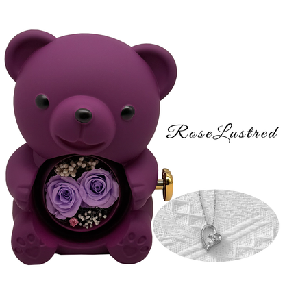 Eternal Rose Bear with heart love  Necklace  · Romantic Gift Box