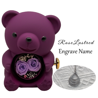 Eternal Rose Bear with  Custom Engraved Necklace · Romantic Gift Box