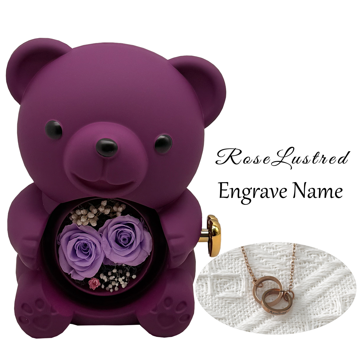 Eternal Rose Bear with Custom Engraved Necklace · Romantic Gift Box