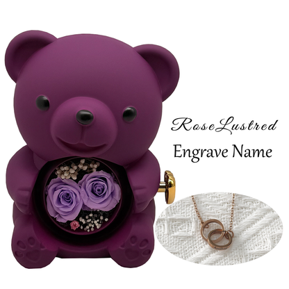 Eternal Rose Bear with Custom Engraved Necklace · Romantic Gift Box