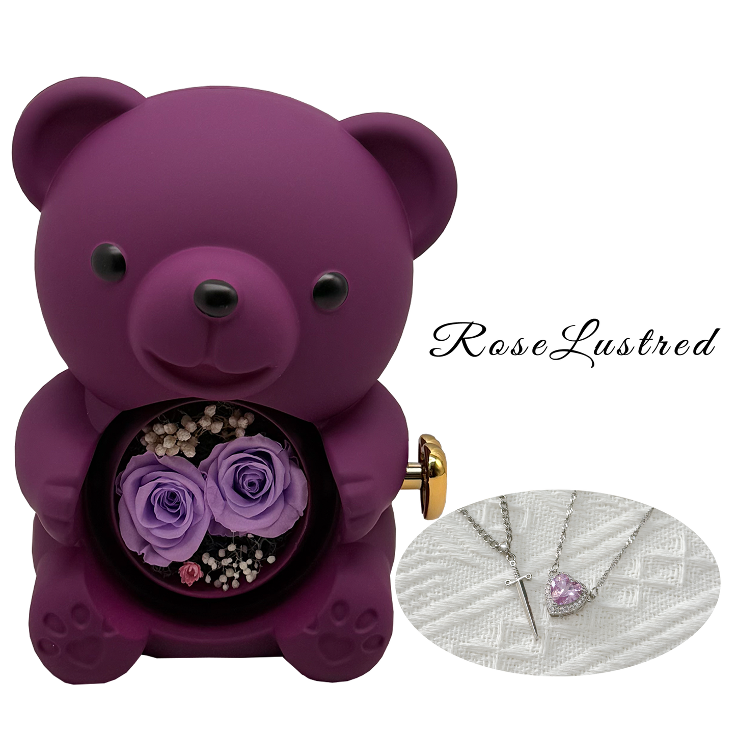 Eternal Rose Bear with  Couple   Necklace · Romantic Gift Box