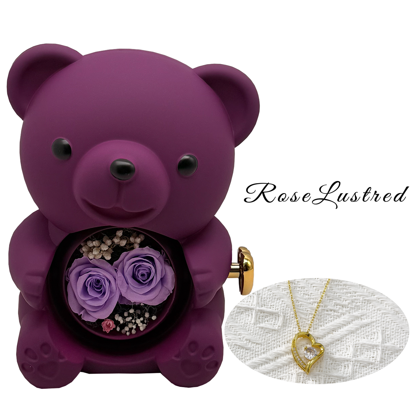 Eternal Rose Bear with heart love  Necklace  · Romantic Gift Box