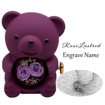 Eternal Rose Bear with Custom Engraved Necklace · Romantic Gift Box