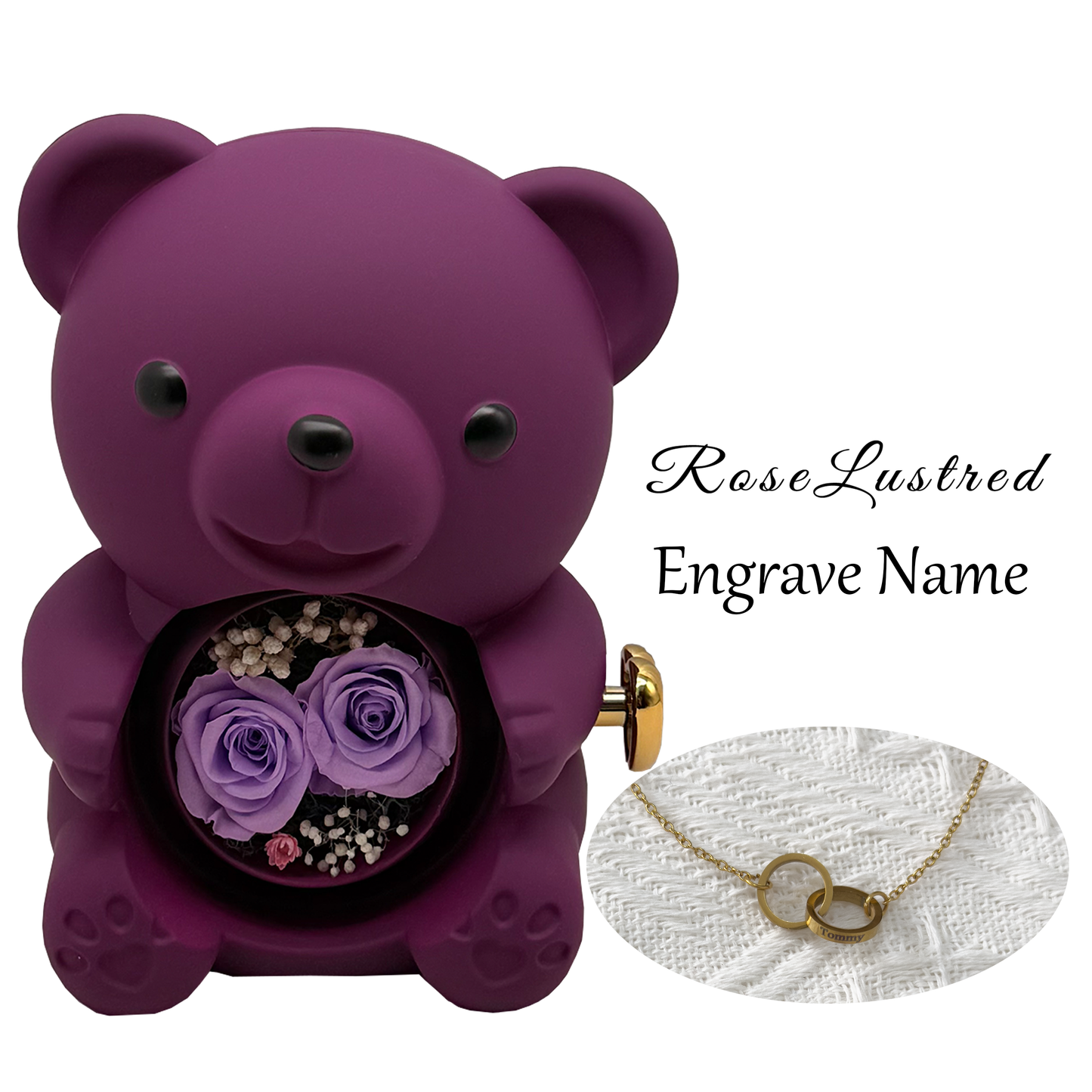 Eternal Rose Bear with Custom Engraved Necklace · Romantic Gift Box