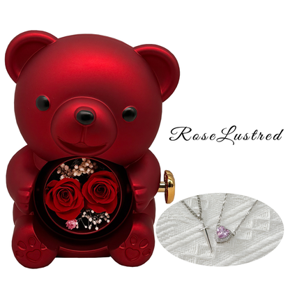 Eternal Rose Bear with  Couple   Necklace · Romantic Gift Box