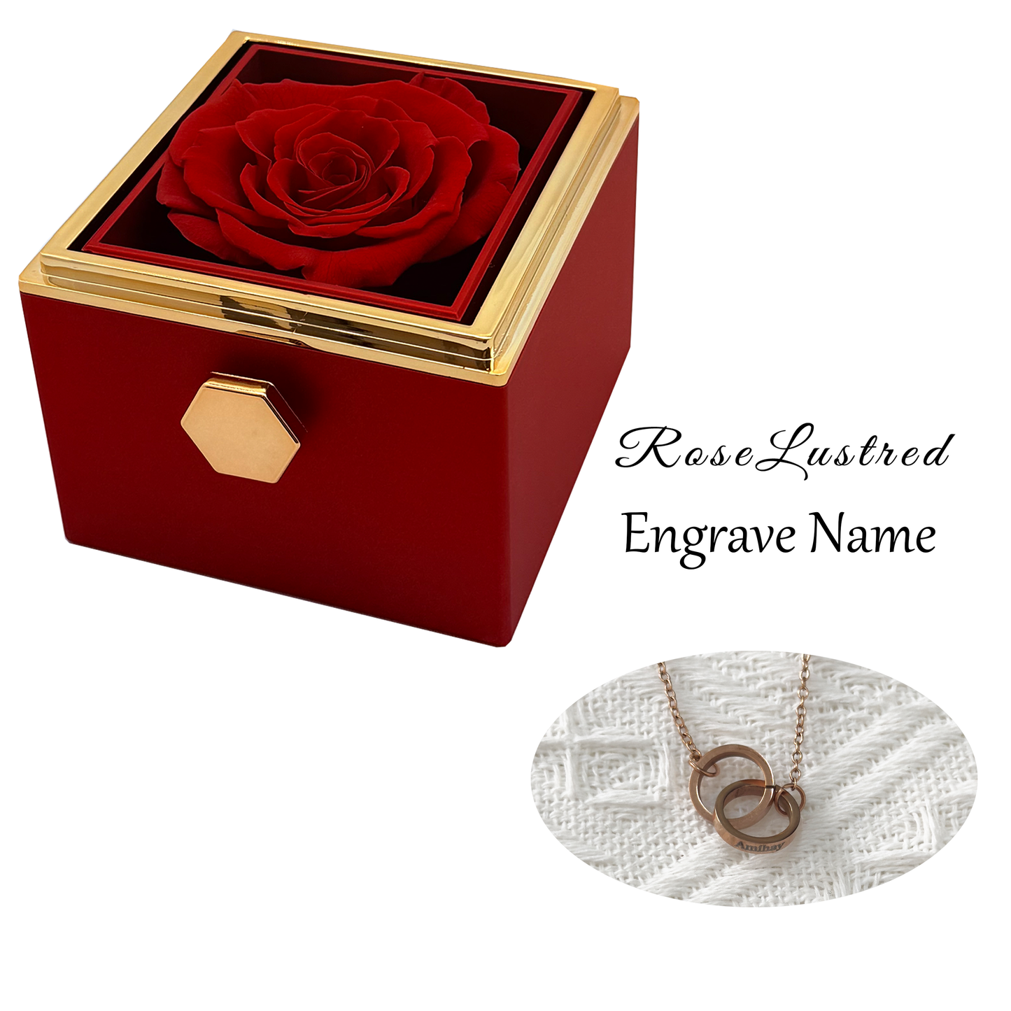 Eternal Rose - Eternal Rotating Flower Box with  Custom Engraved Necklace · Romantic Gift Box