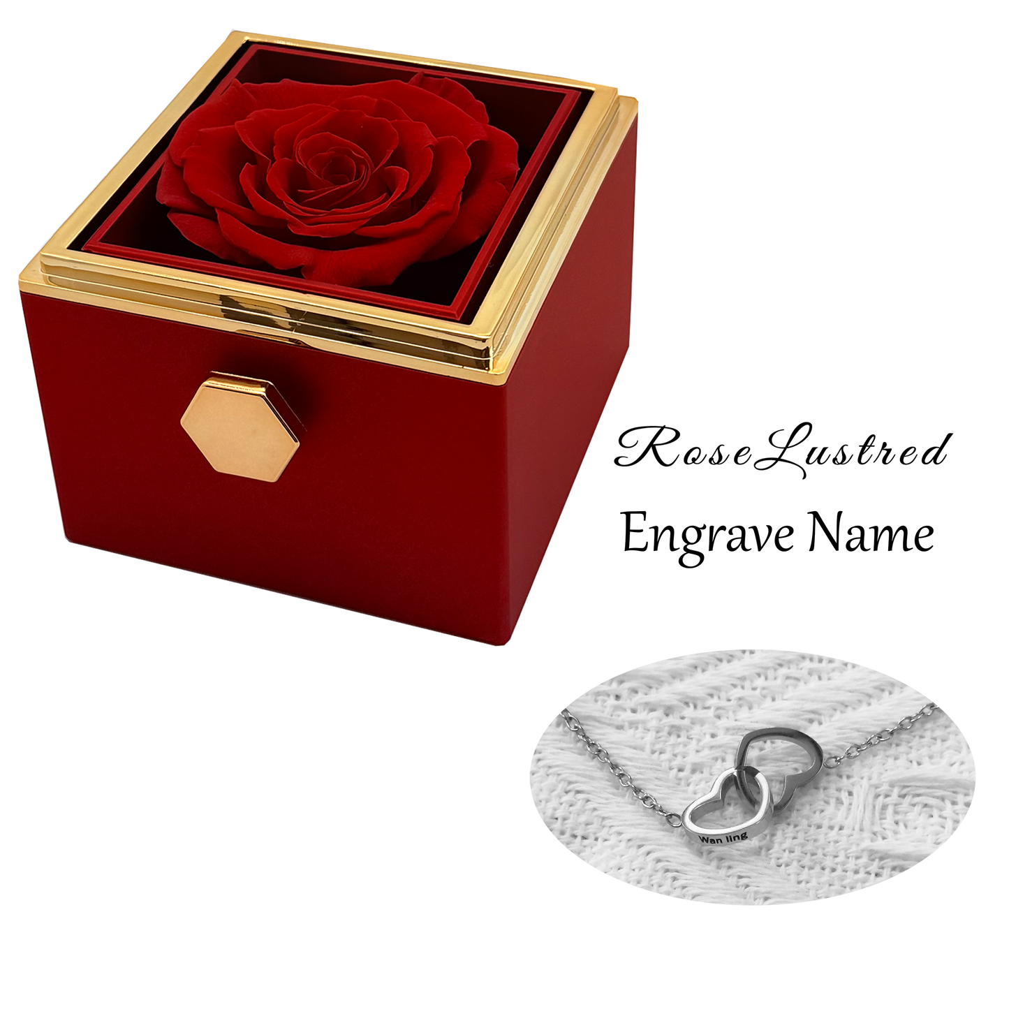 Eternal Rose - Eternal Rotating Flower Box with  Custom Engraved Necklace · Romantic Gift Box