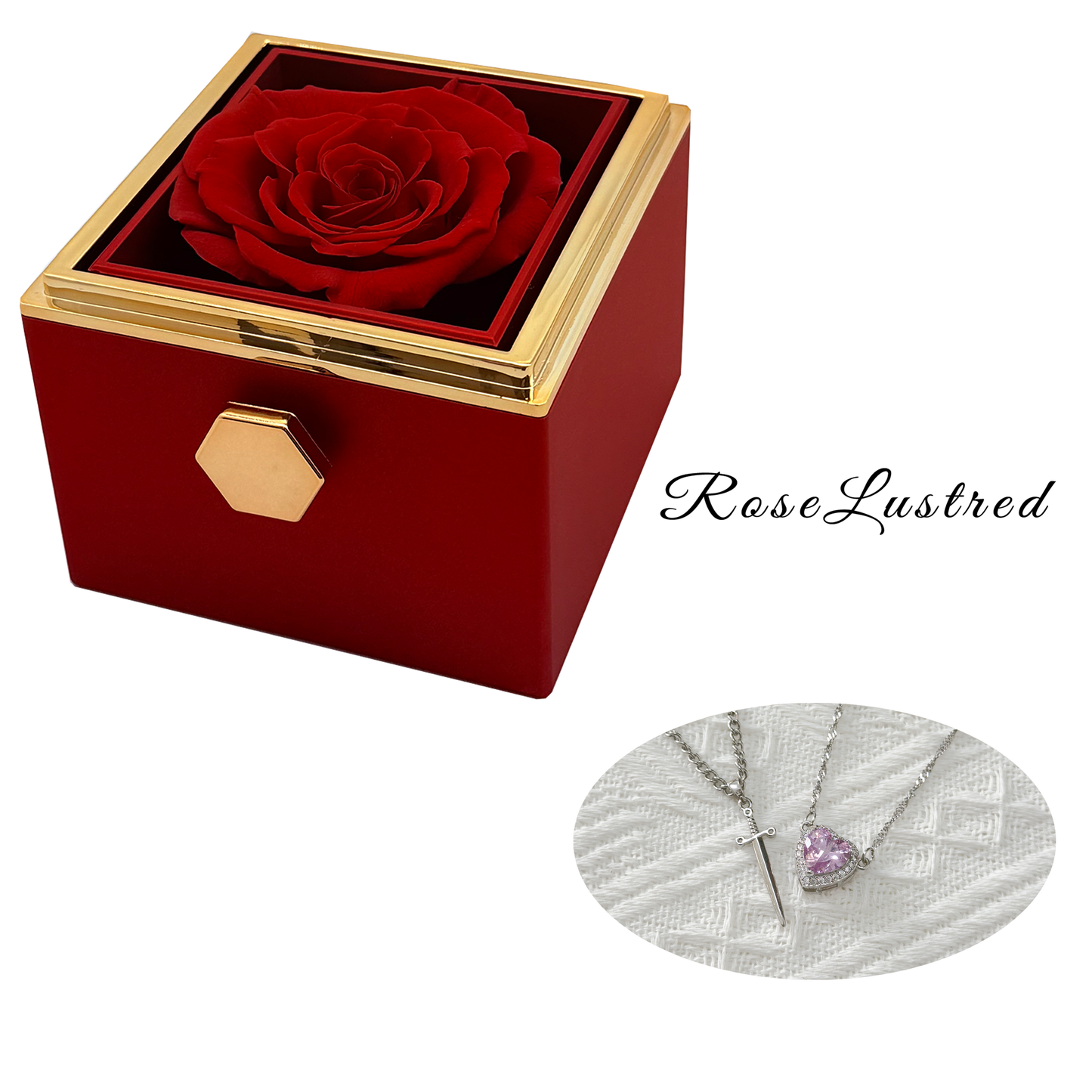 Eternal Rose - Eternal Rotating Flower Box with couple heart love diamond  Necklace · Romantic Gift Box