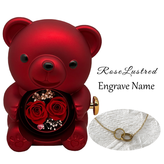 Eternal Rose Bear with Custom Engraved Necklace · Romantic Gift Box