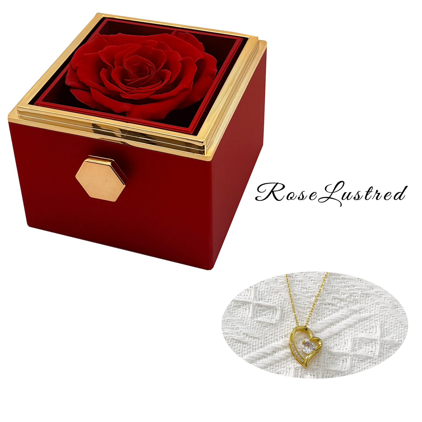 Eternal Rose - Eternal Rotating Flower Box with heart love diamond  Necklace · Romantic Gift Box